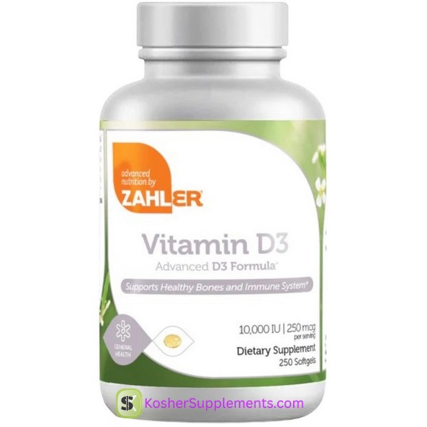 Zahler Vitamin D3 10000 IU kosher supplement softgels bottle